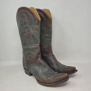 Old Gringo Boots Womens 9.5B Brown Green Leather Western Cowboy Snip Toe Rodeo